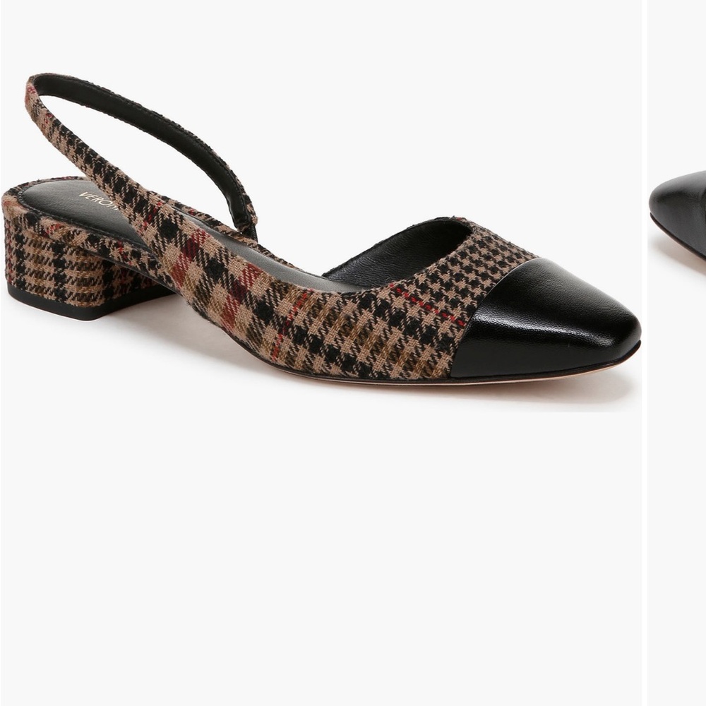 Veronica Beard Black Cap-Toe Houndstooth Slingback Flats